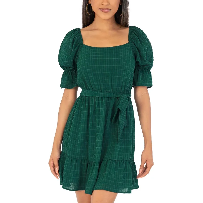 Business Casual Outfits Speechless Womens Juniors Puff Sleeve Square Neck Fit & Flare Dress