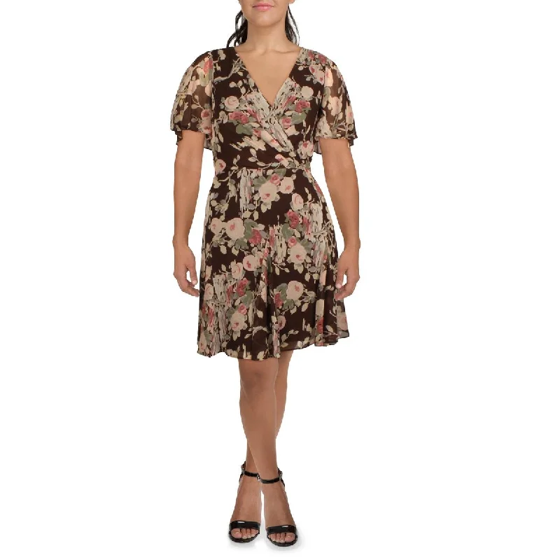 Women's Apparel And Garments Lauren Ralph Lauren Womens Georgette Surplice Mini Fit & Flare Dress