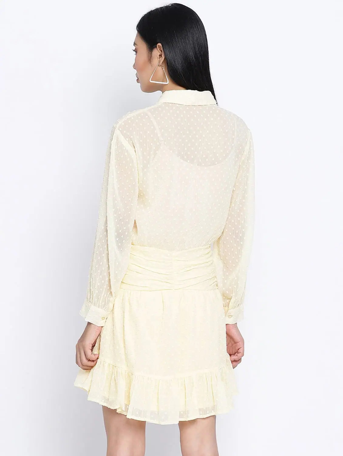 Casual Clothing For Women Suttle Yellow Gathered Swissdot Style Women Dress