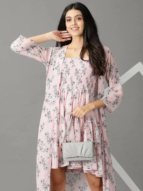 Women's Vacation Clothes Women's Pink Printed Fit and Flare Dress-AE-15891-Pink