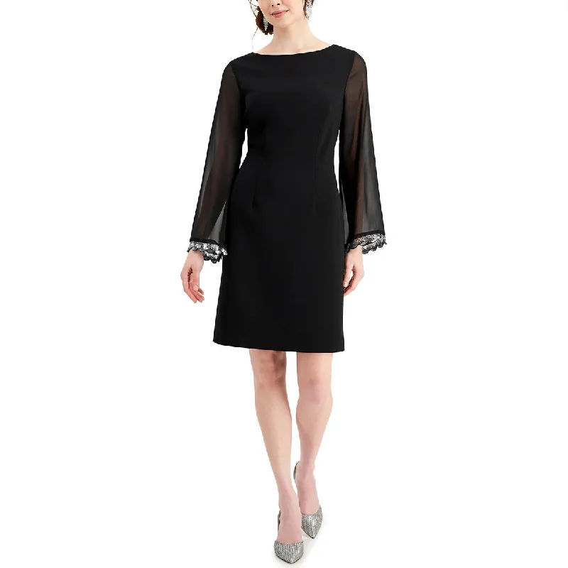 Rocker Chic Fashion Connected Apparel Womens Boatneck Sheer Sleeves Sheath Dress