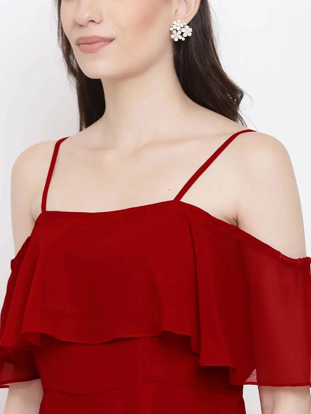 Clothes Women Maroon Coloured Solid Skater Dress in Maroon