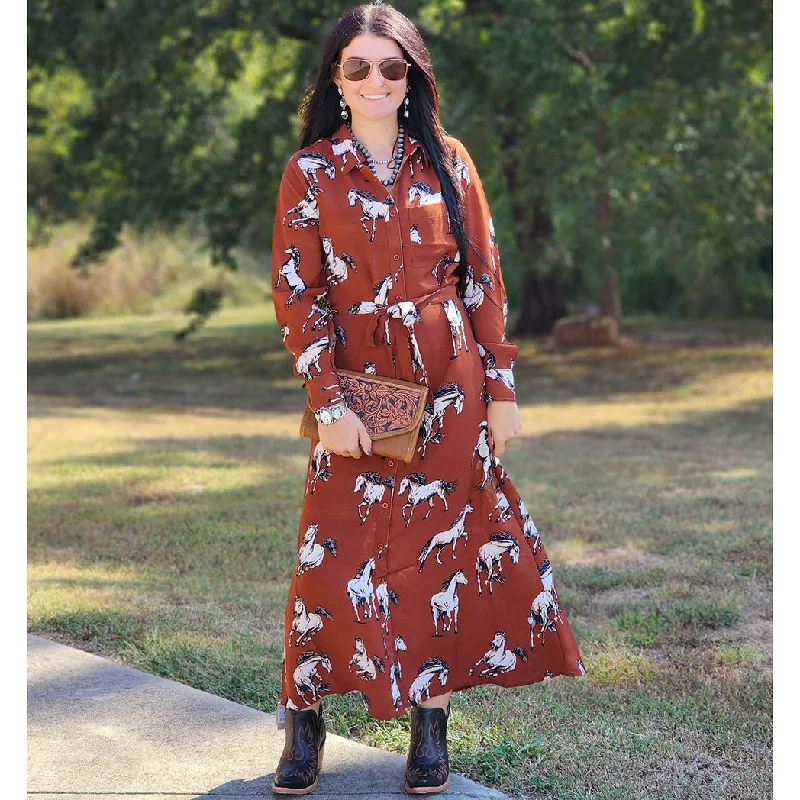 Chic Women's Clothing Cotton Rye Women's Rust Horse Dress