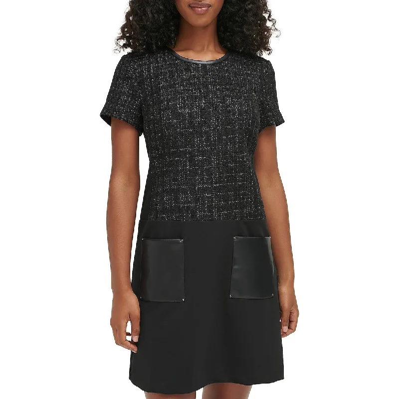 Stylish Clothes For Women Karl Lagerfeld Paris Womens Faux Leather Trim Tweed Wear To Work Dress