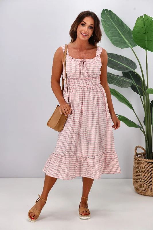 Graceful Fashion Shine On Label Arielle Checked Frilled Hem Dress Rose White