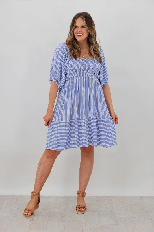 Women's Formal Event Outfit Salty Bright Bella Stripe Dress Blue