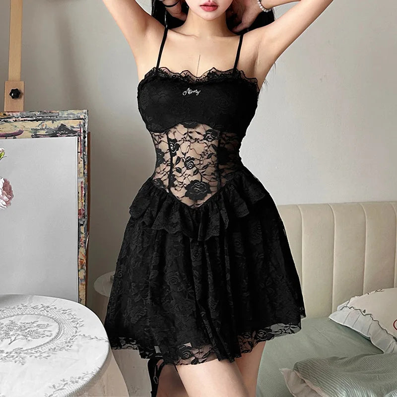 Classic Clothes For Women Gothic Lace Spaghetti Strap Women's Dress