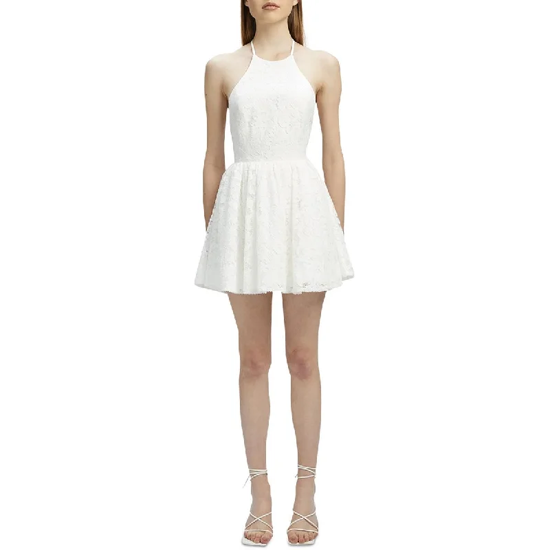 Women's Effortless Casual Outfit Bardot Womens Lace Mini Halter Dress