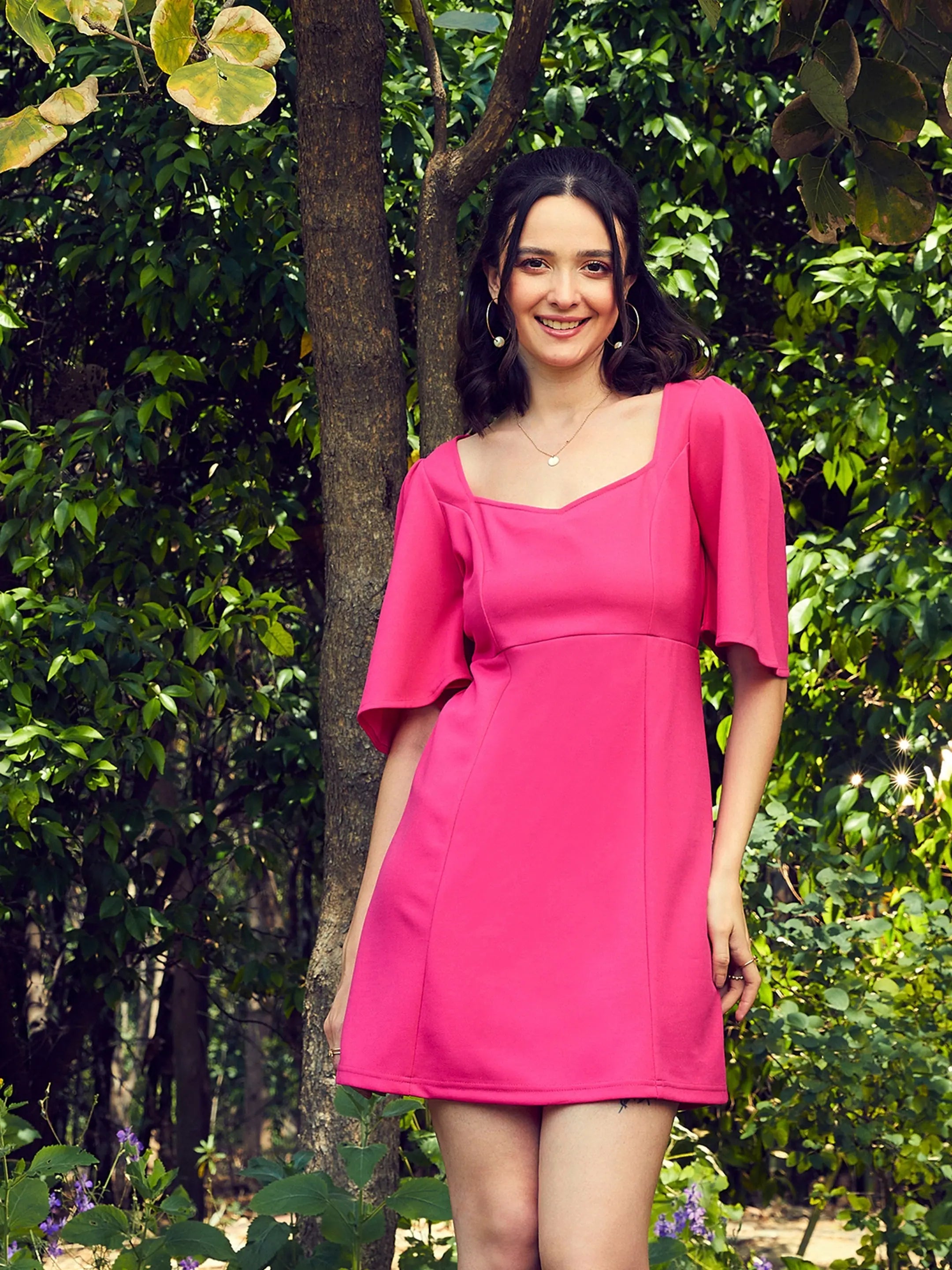 Sophisticated Outfits Women Pink Sweetheart Neck Short Dress