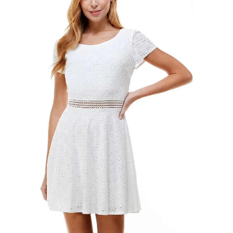 Women Clothing City Studio Womens Juniors Eyelet Short Fit & Flare Dress