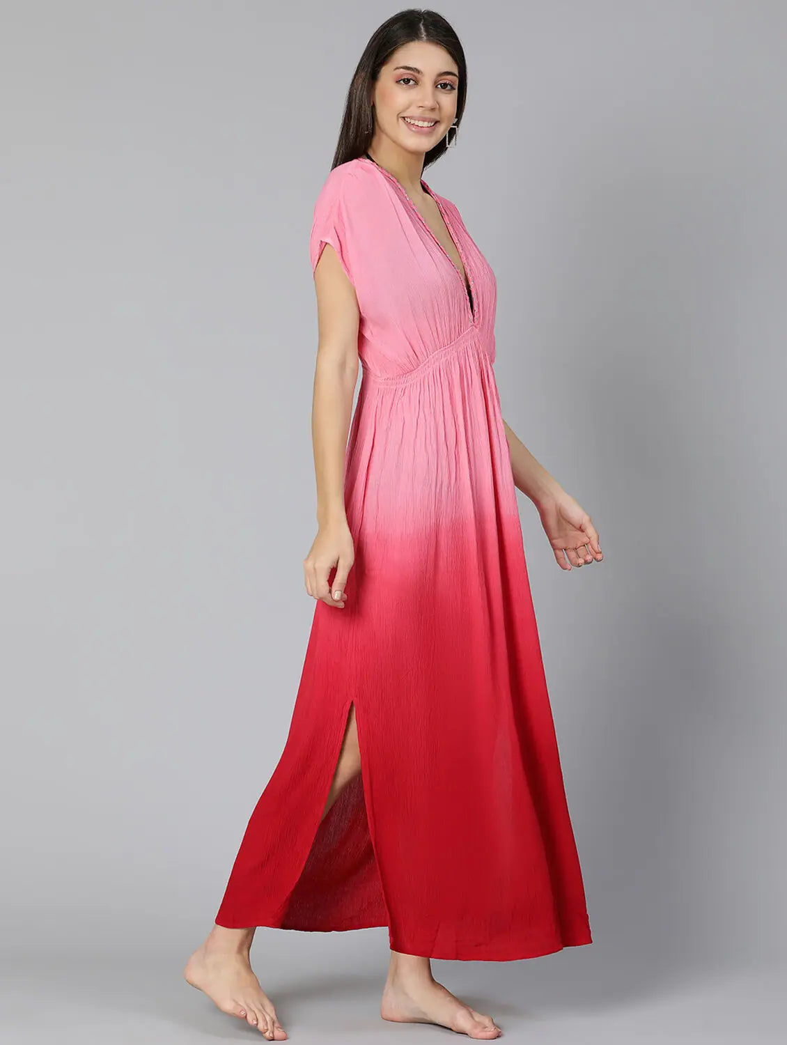Relaxed Fashion Pink Tie Dye Effect Women Beachwear Dress