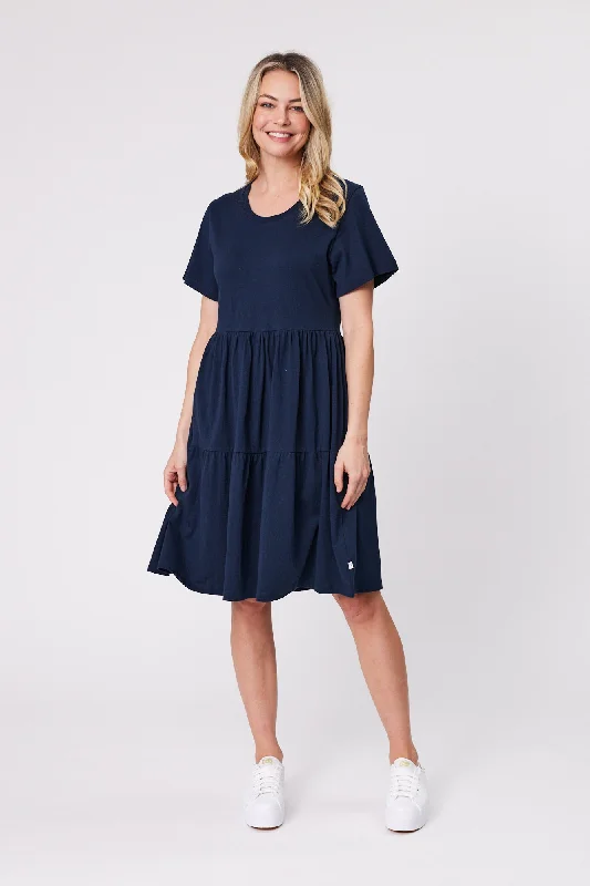 Women's Office Outfit Shine On Essentials Empire Line Dress Navy