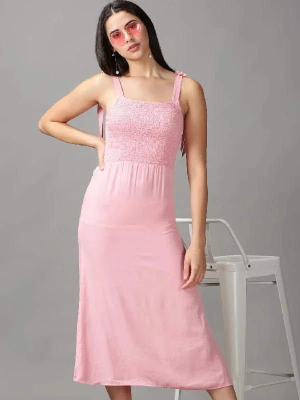 Women's Seasonal Garments Women's Pink Solid Fit and Flare Dress-AE-15681-Pink