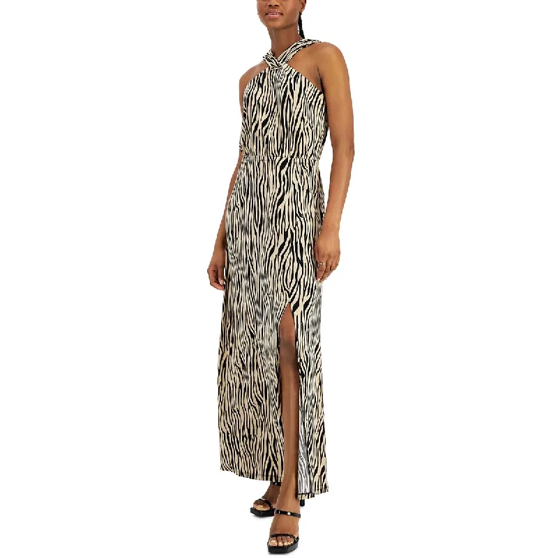 Sophisticated Women's Fashion INC Womens Maxi Animal Print Halter Dress