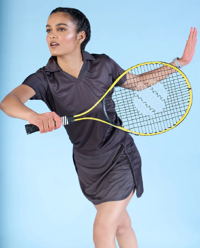 Stretch Your Limits, Not Your Wallet Airy Match Polo Top and Skort Set Grey