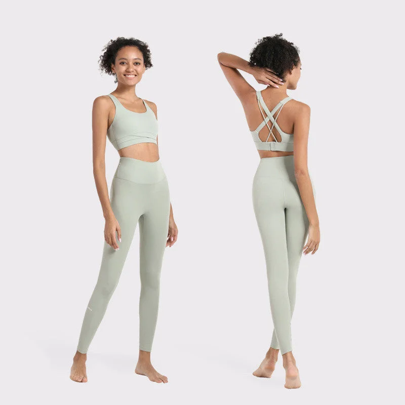 Breathe, Stretch, And Save On Yoga Apparel Cross Back Yoga Bra with Matching Leggings