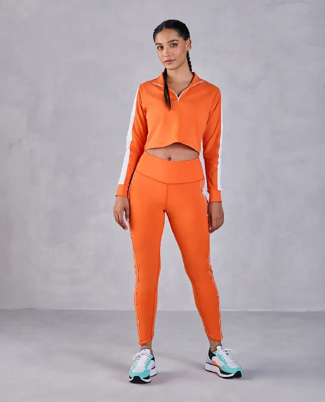 Ultimate Comfort And Style Now At Lower Prices Full Sleeve Running Top & High Waisted Leggings In Second Skin Fabric Orange