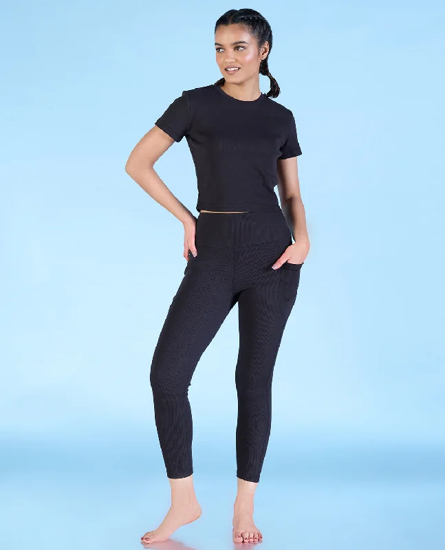 Performance Meets Savings In Our Yoga Wear Sale Ribbed Cotton Set Black