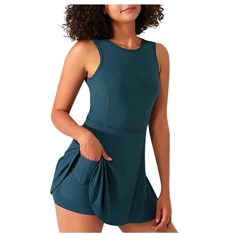 Flow Into Savings With Trendy Yoga Apparel U-Shaped Backless Yoga Dress with Shorts