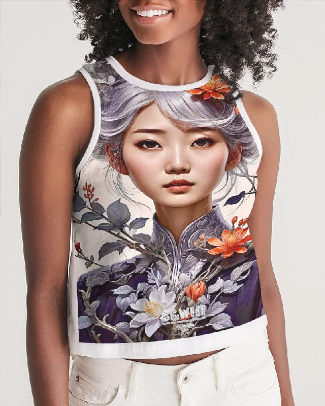 The Best Styles At The Best Prices Beautiful Asian woman grey hair blossom Women's All-Over Print Cropped Tank
