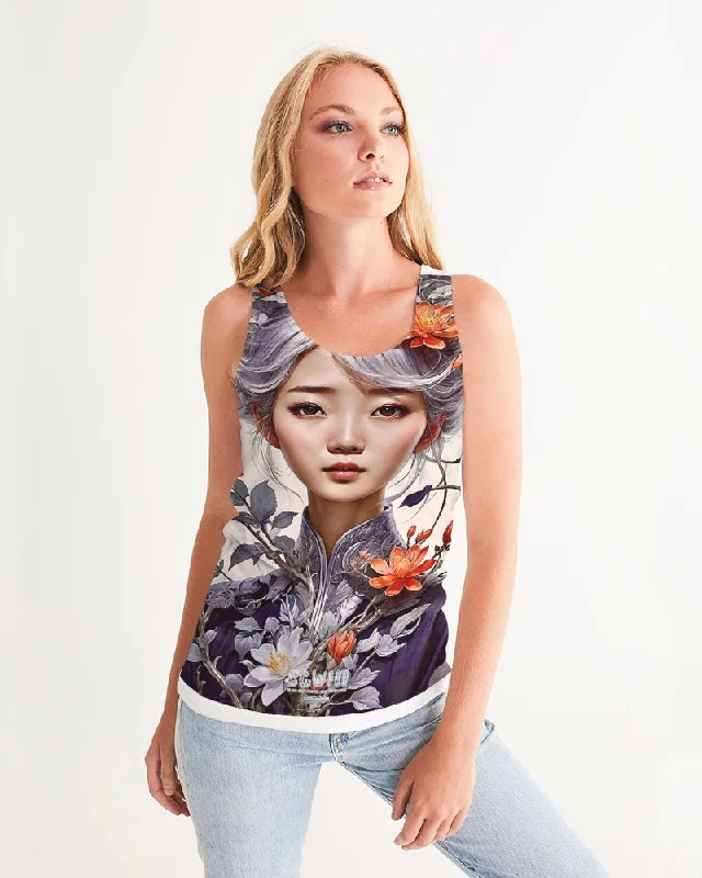 Find Your Perfect Fit With Discounted Yoga Outfits Beautiful Asian woman grey hair blossom Women's All-Over Print Tank
