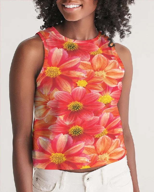 Your Go-To Yoga Outfits Now More Affordable Beautiful blood orange flower design Women's All-Over Print Cropped Tank
