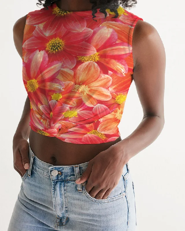 Limited-Time Sale On Stylish Yoga Apparel Beautiful blood orange flower design Women's  All-Over Print Twist-Front Tank