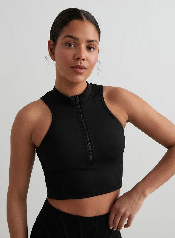 Ultimate Comfort And Style Now At Lower Prices Black Sculpting Racer Front Zip Top