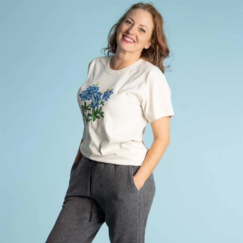 Find Your Perfect Fit With Discounted Yoga Outfits SONOMA Printed 100% Organic Cotton T-shirt (Grown & Made in USA) - Blue Flower