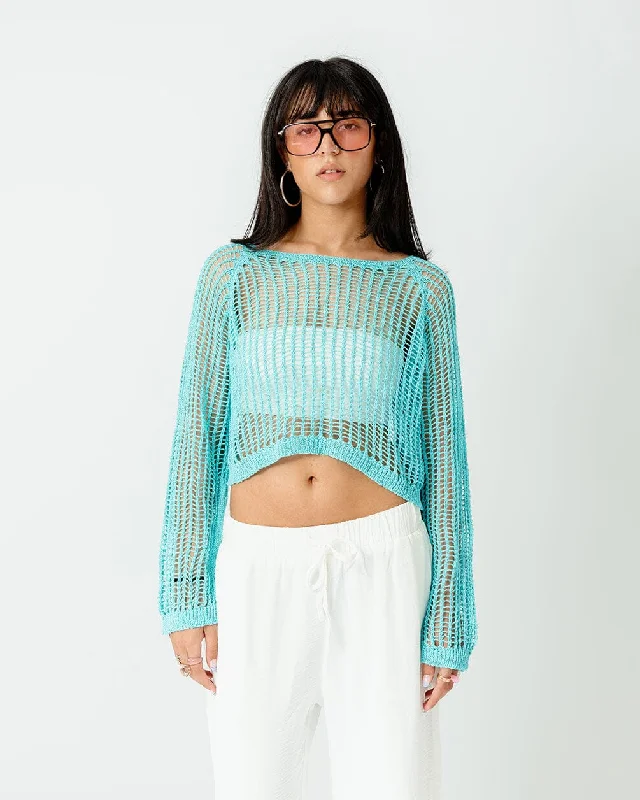 Master Every Pose With Premium Yoga Wear Deals Cyan Fishnet Top