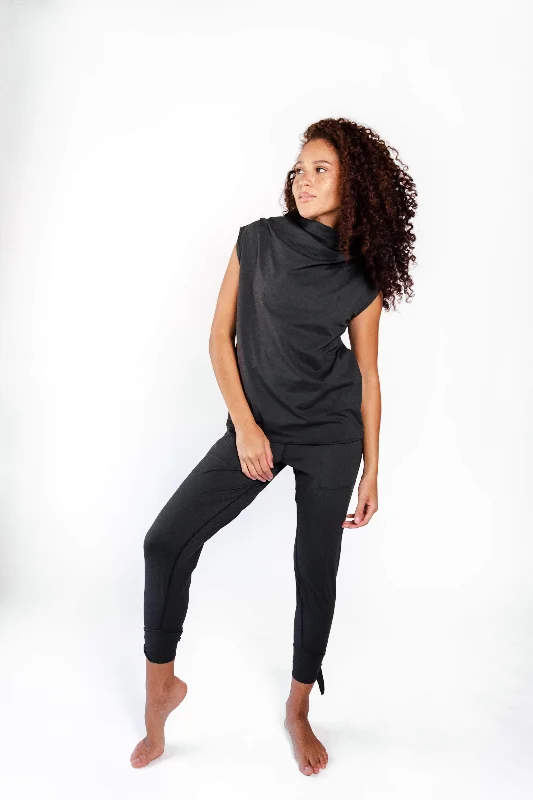 Namaste And Save On Yoga Apparel Goddess Cowl Tank in Jet Black by Yoga Democracy