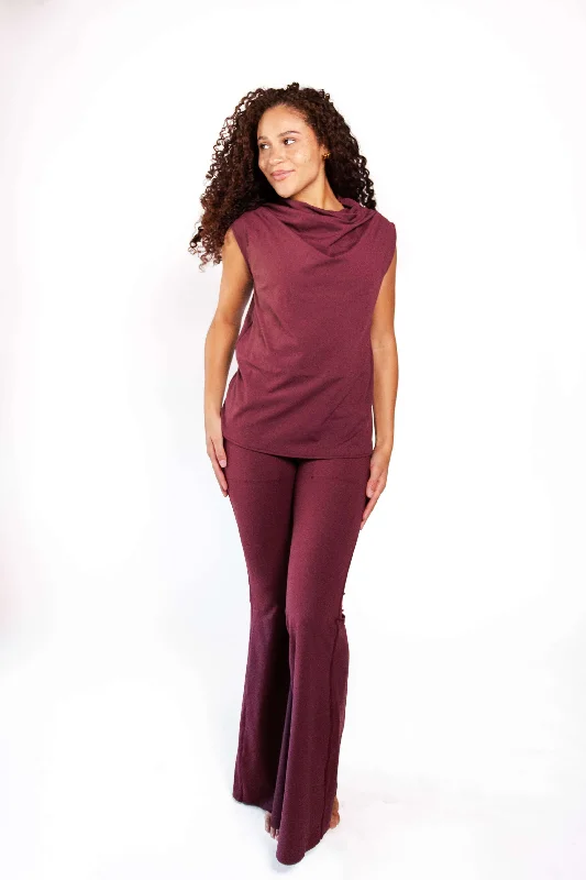 Fashionable Yoga Apparel Now On Sale Goddess Cowl Tank in Maroon by Yoga Democracy