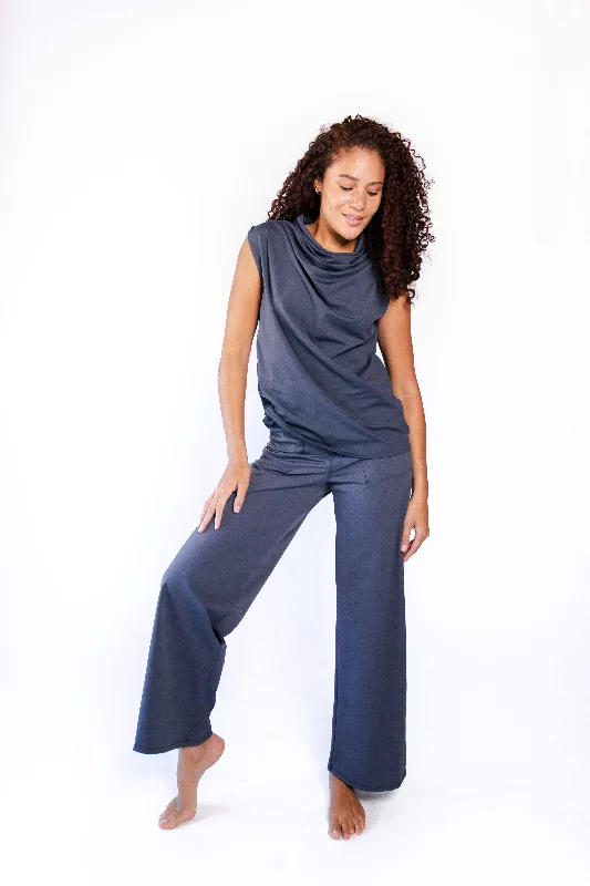 Performance Meets Savings In Our Yoga Wear Sale Goddess Cowl Tank in Navy Blue by Yoga Democracy