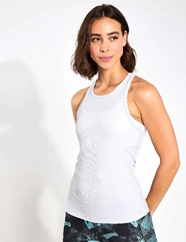Find Your Perfect Fit With Discounted Yoga Outfits Rib Scoop Neck Racer Back Vest Top - Silver Grey