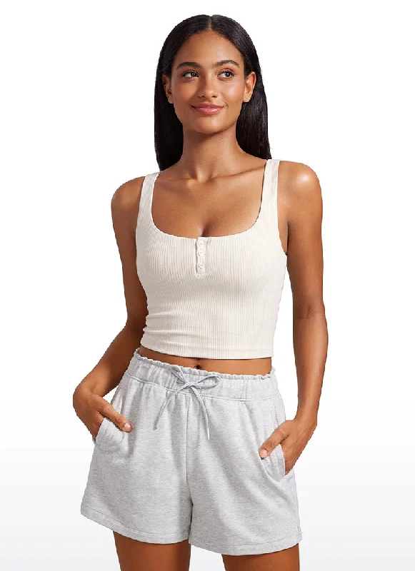 Don't Miss Out On Premium Yoga Wear Deals Ribbed Henley Neck Build-in Bra Tanks