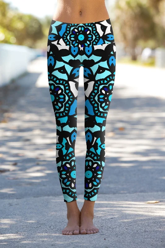 Find Your Perfect Fit With Discounted Yoga Outfits Kaleidoscope Lucy Blue Geometric Print Performance Yoga Leggings - Women
