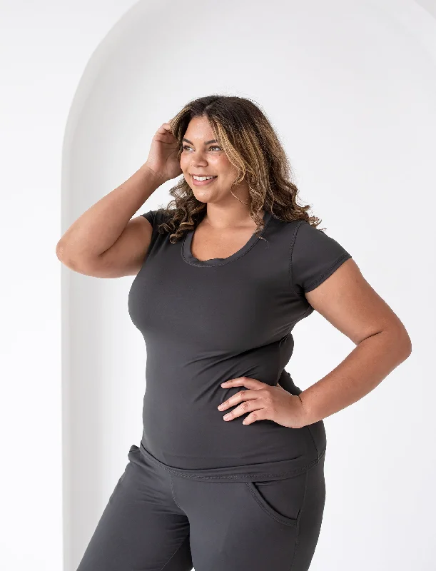 Find Balance In Stylish And Affordable Yoga Wear LADIES SCOOP NECK FITTED T-SHIRT (SIZE XS TO XXL)
