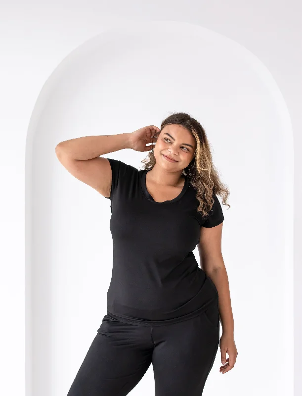 Performance Yoga Wear Now At Exclusive Discounts LADIES SCOOP NECK FITTED T-SHIRT (SIZE XS TO XXL)
