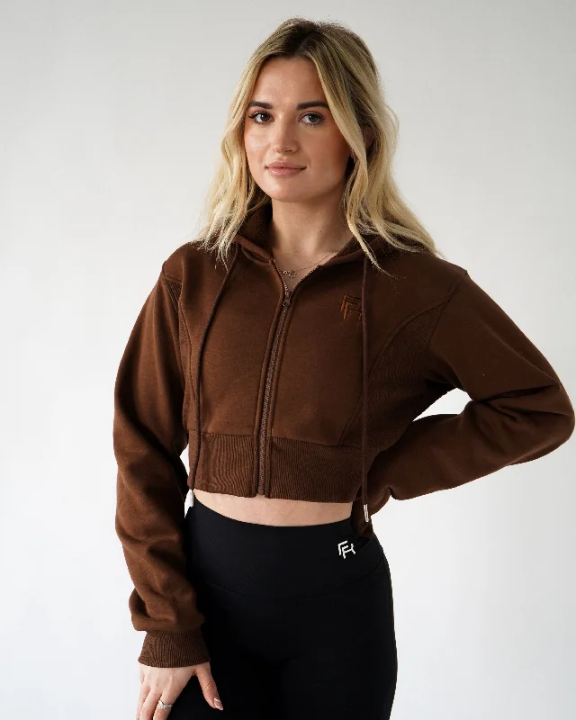 Unmissable Deals On Flexible Yoga Apparel Lounge Cropped Zip-Up Hoodie - Brownie