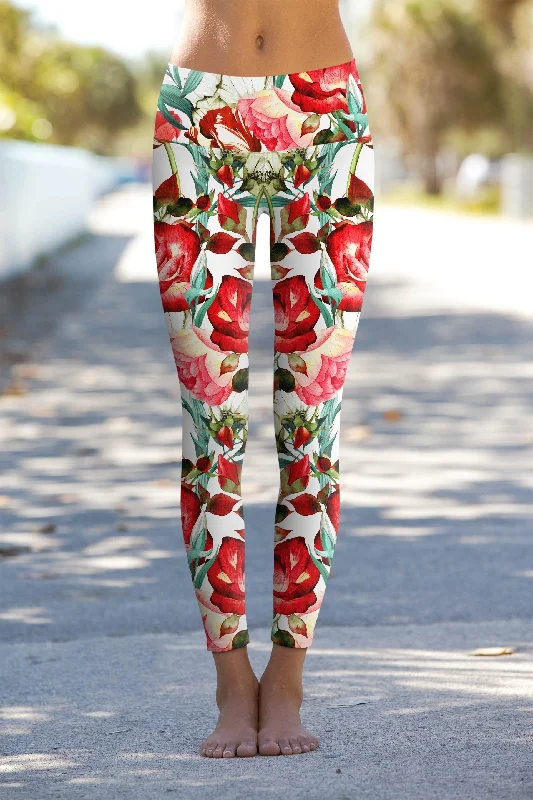 Your Go-To Yoga Outfits Now More Affordable Love Song Lucy Red Summer Floral Performance Yoga Leggings - Women