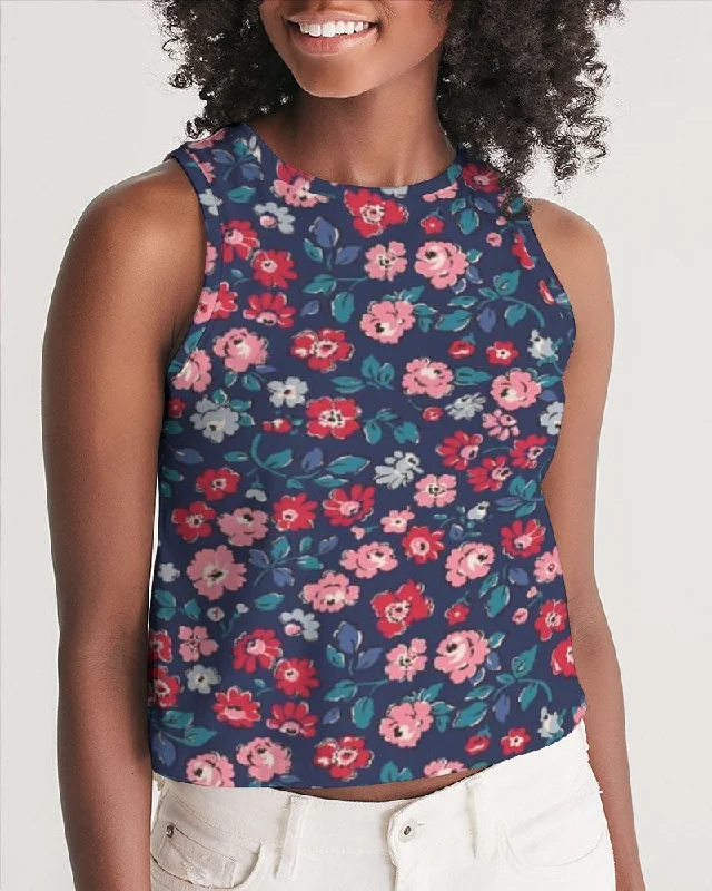 High-Quality Yoga Clothing At Budget-Friendly Prices Midnight blue pretty glance.  Women's All-Over Print Cropped Tank
