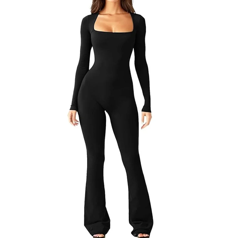 Your Go-To Yoga Outfits Now More Affordable One-piece yoga suit tights long sleeve flared pants 4 colors