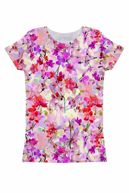 Elevate Your Style And Practice For Less Orchid Caprice Zoe Purple Floral Print Designer Tee - Women