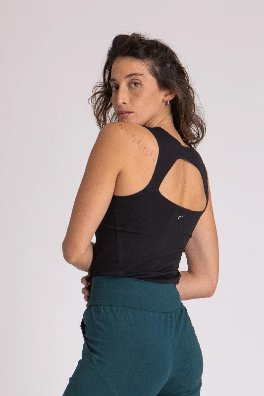Shop High-Quality Yoga Apparel At Exclusive Discounts Organic Cotton Half Moon Open Back Tank Top