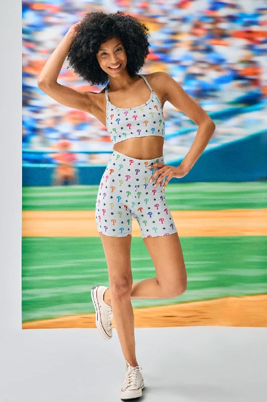 Soft, Stretchy, And Super Affordable Yoga Wear Phillies TLC Booty Short in Rainbow Monogram