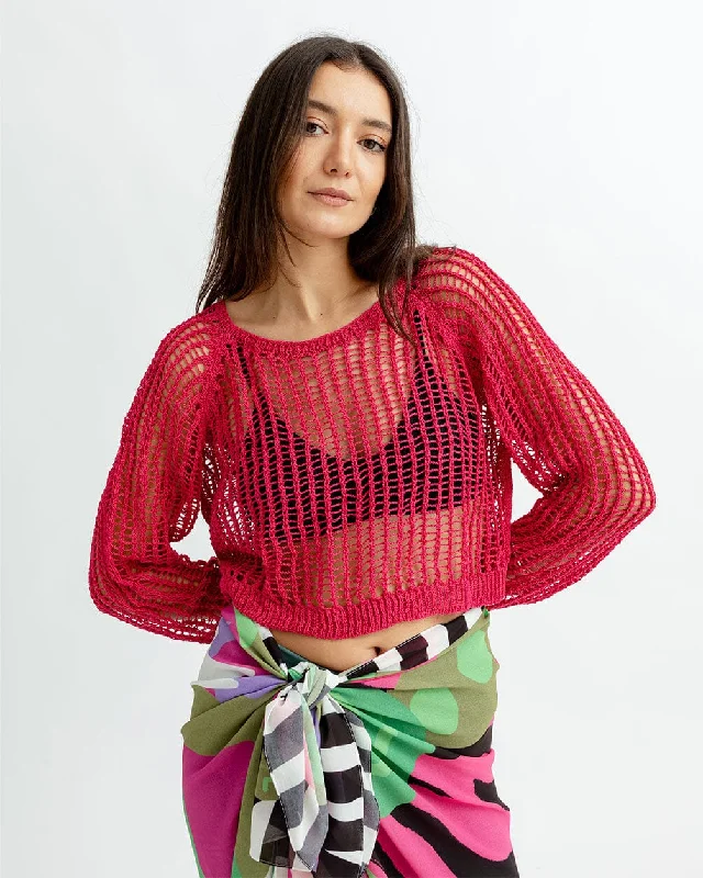 Flow In Comfort With Stylish Discounts Pink Fishnet Top