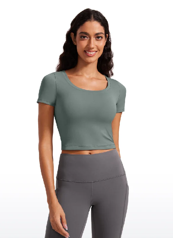 Affordable Yoga Fashion For Every Pose Butterluxe Scoop Neck Cropped Short Sleeves