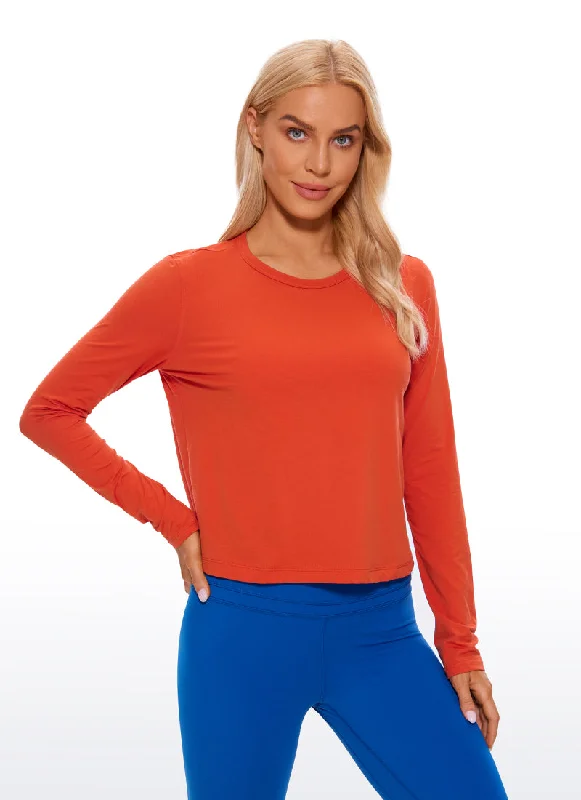 Premium Yoga Wear At Special Discounts Pima Cotton Cropped Long Sleeve Classic Fit