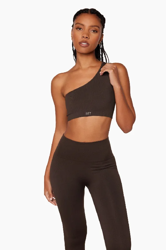 Trendy Yoga Outfits At Budget-Friendly Prices SCULPTFLEX® RIBBED ONE SHOULDER BRA - ESPRESSO