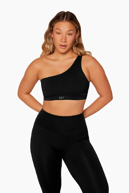Lightweight, Breathable Yoga Wear At Special Prices SCULPTFLEX® RIBBED ONE SHOULDER BRA - ONYX